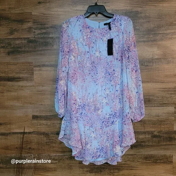 BCBGMaxAzria | Dresses | Bcbg Maxazria Blue Bell Windswept Dress Xs Chiffon  Floral Nwt Ethereal Feminine | Poshmark
